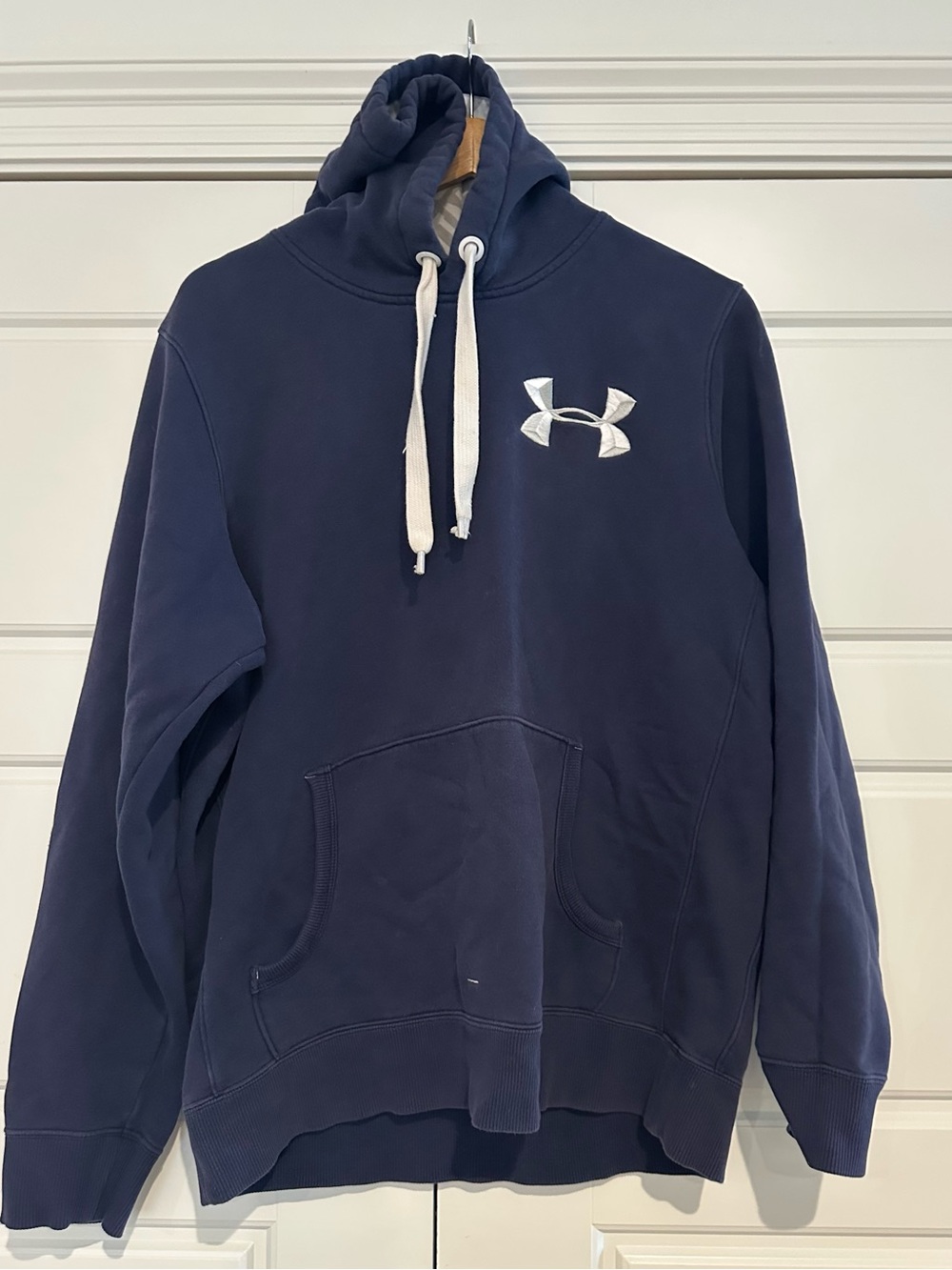 Under Armour Men's Navy Blue Hooded Sweatshirt with White Logo